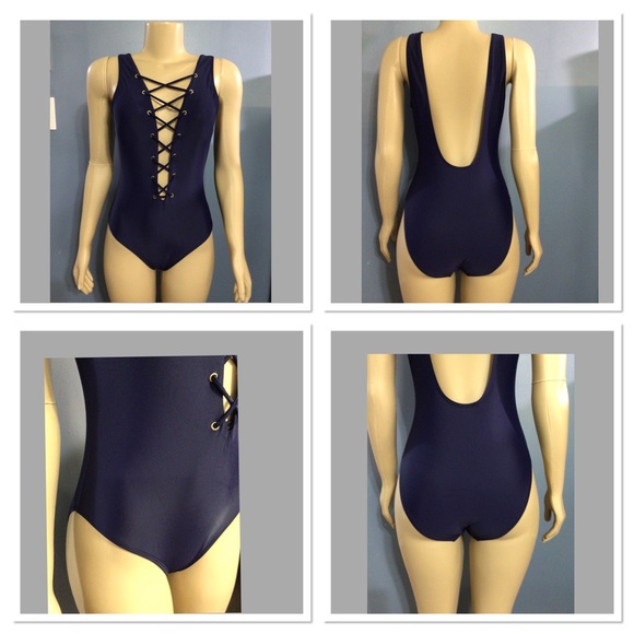 Plunge Neckline Lace up One Piece Swimsuit - Picture 4 of 5